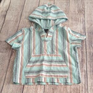 Art Class Striped Mint Brown Kids Short Sleeved Surf Beach Baja Poncho Hoodie 5T